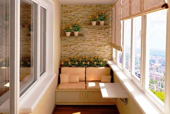 Окна на оформленном балконе